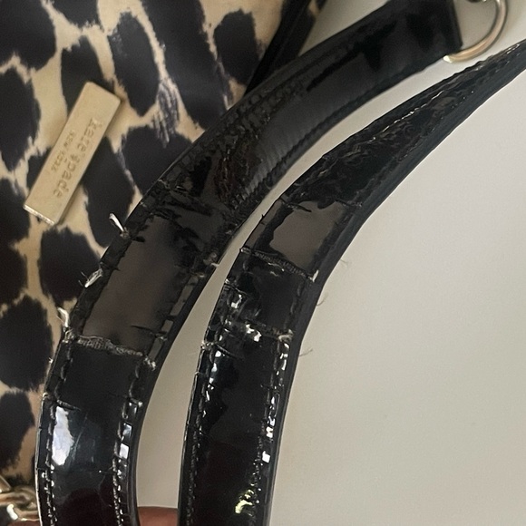 Kate Spade Leopard Print Tote Bag Black Patent Trim Chain Shoulder Purse - Picture 6 of 9